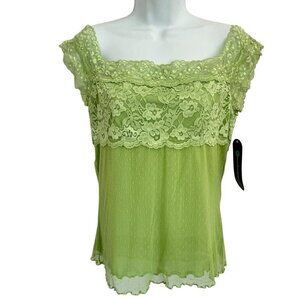Vtg Coolwear Green Mesh Babydoll Floral Lace Sequin Tank Top XL Fairy Fairycore
